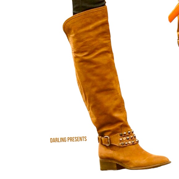 Steven By Steve Madden Shoes - Steven By Steve Madden Smoken Knee High Boots Women Color Cognac Size 6